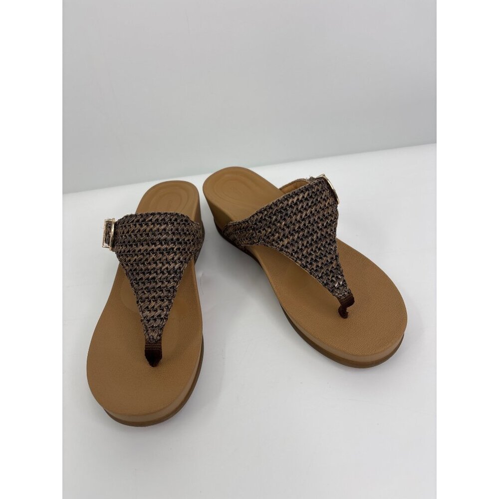 Aetrex Kate Orthotic Arch Support Thong Wedge Sandal Woven Brown EU 38 US 7.5-8